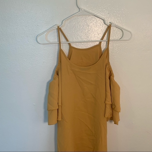 Shein Ruffle Cold Shoulder Dress Mustard Yellow - Picture 11 of 15